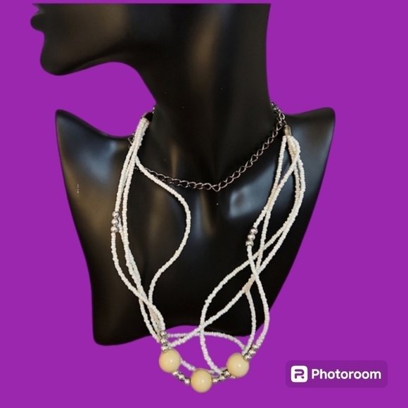 3/$30 Gunmetal Chain Glass Beaded Curly Multi-strand Necklace - Picture 1 of 8
